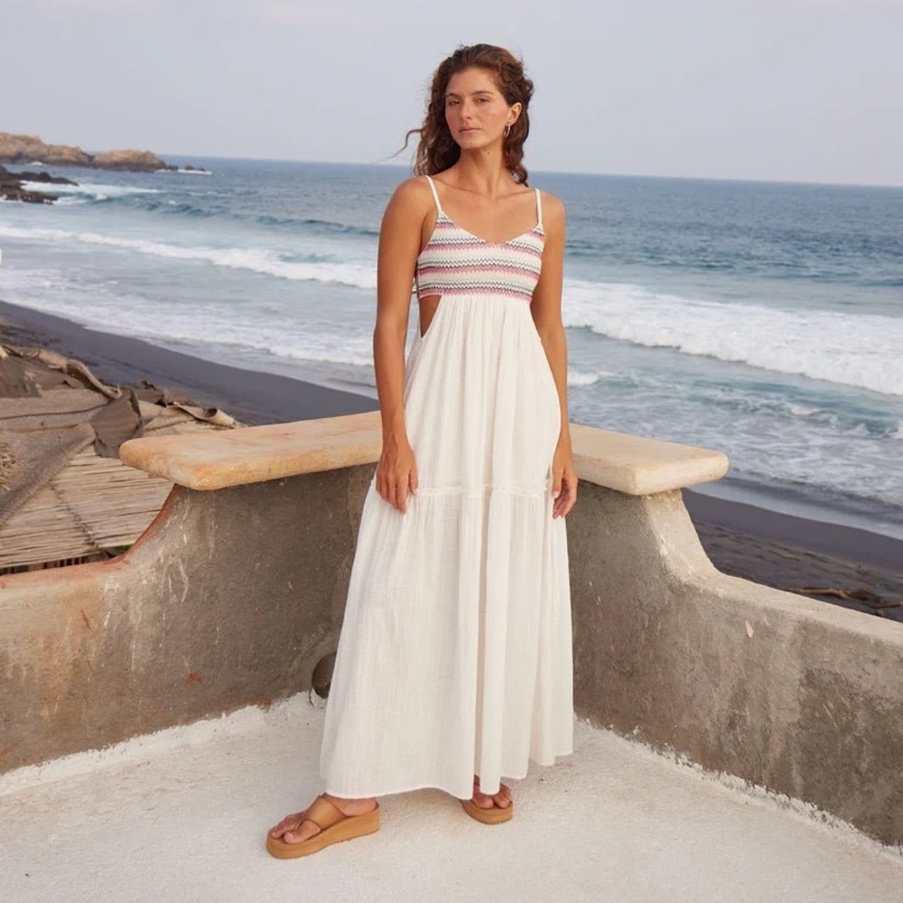 ROXY Hot Tropics Flowy Maxi Dress – Textured Slub Fabric – Size XL